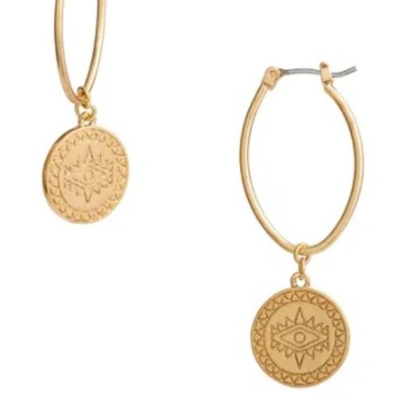 Rebecca Minkoff Etched Coin Hoops Earrings (Gold) Earring - Picture 6 of 6